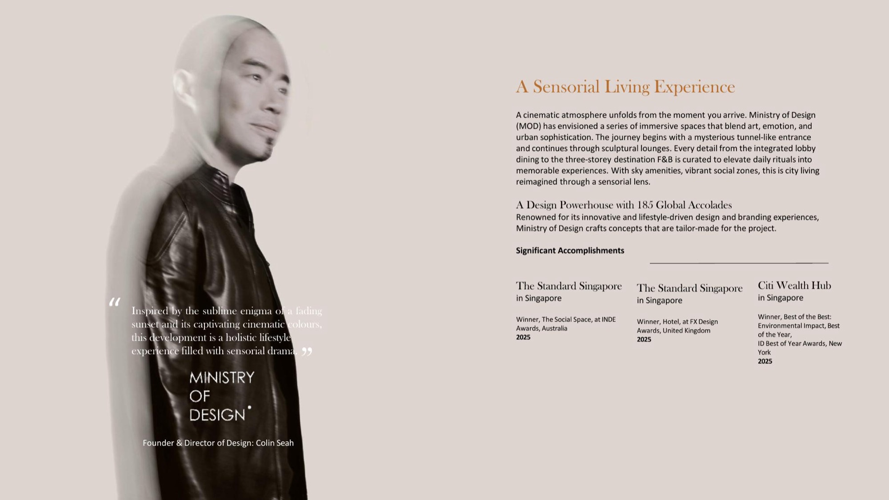 Ministry of Design, pengasas Colin Seah — dalaman Divine KLCC; The Standard Singapore, Citi Wealth Hub; Anugerah INDE dan FX Design 2025