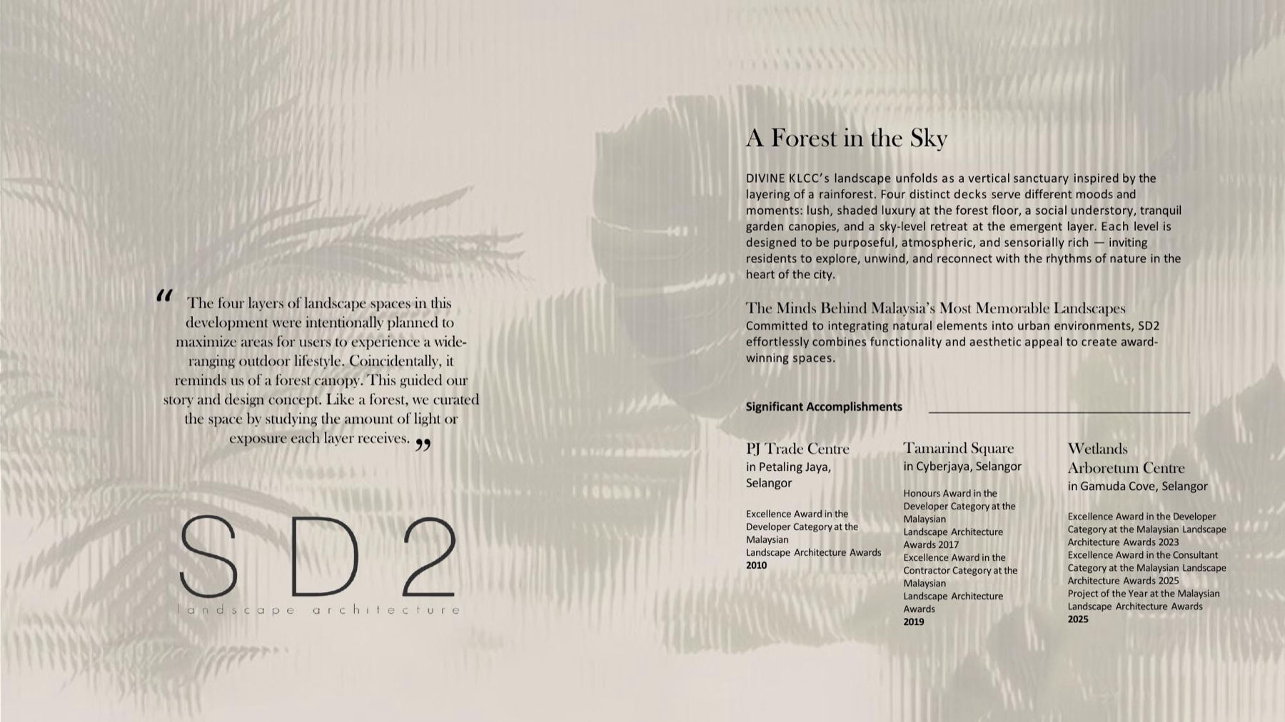 Landskap SD2 — hutan di angkasa merentas empat dek berlapis; PJ Trade Centre, Tamarind Square, Wetlands Arboretum Centre